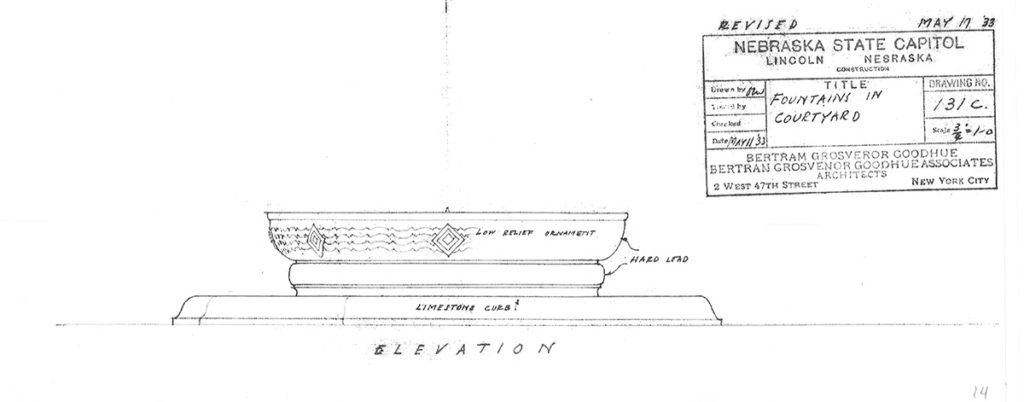 original architectural drawing of courtyard fountain