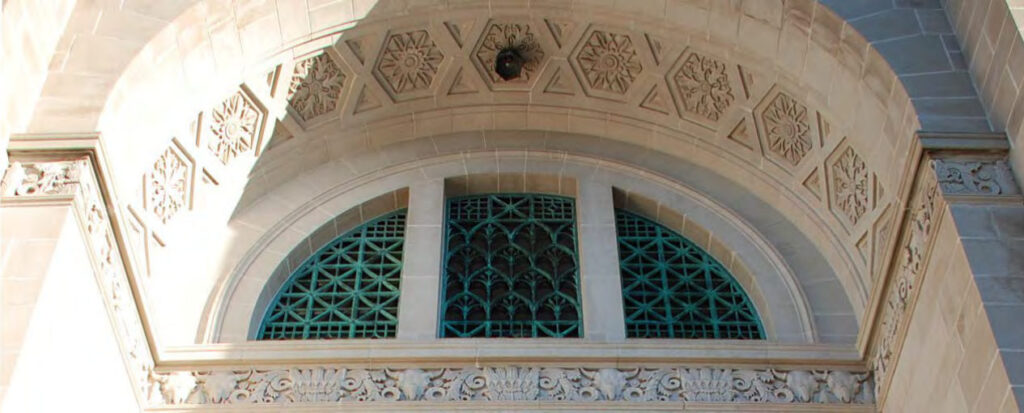The Capitol’s main north entrance decoration represents Nebraska’s
