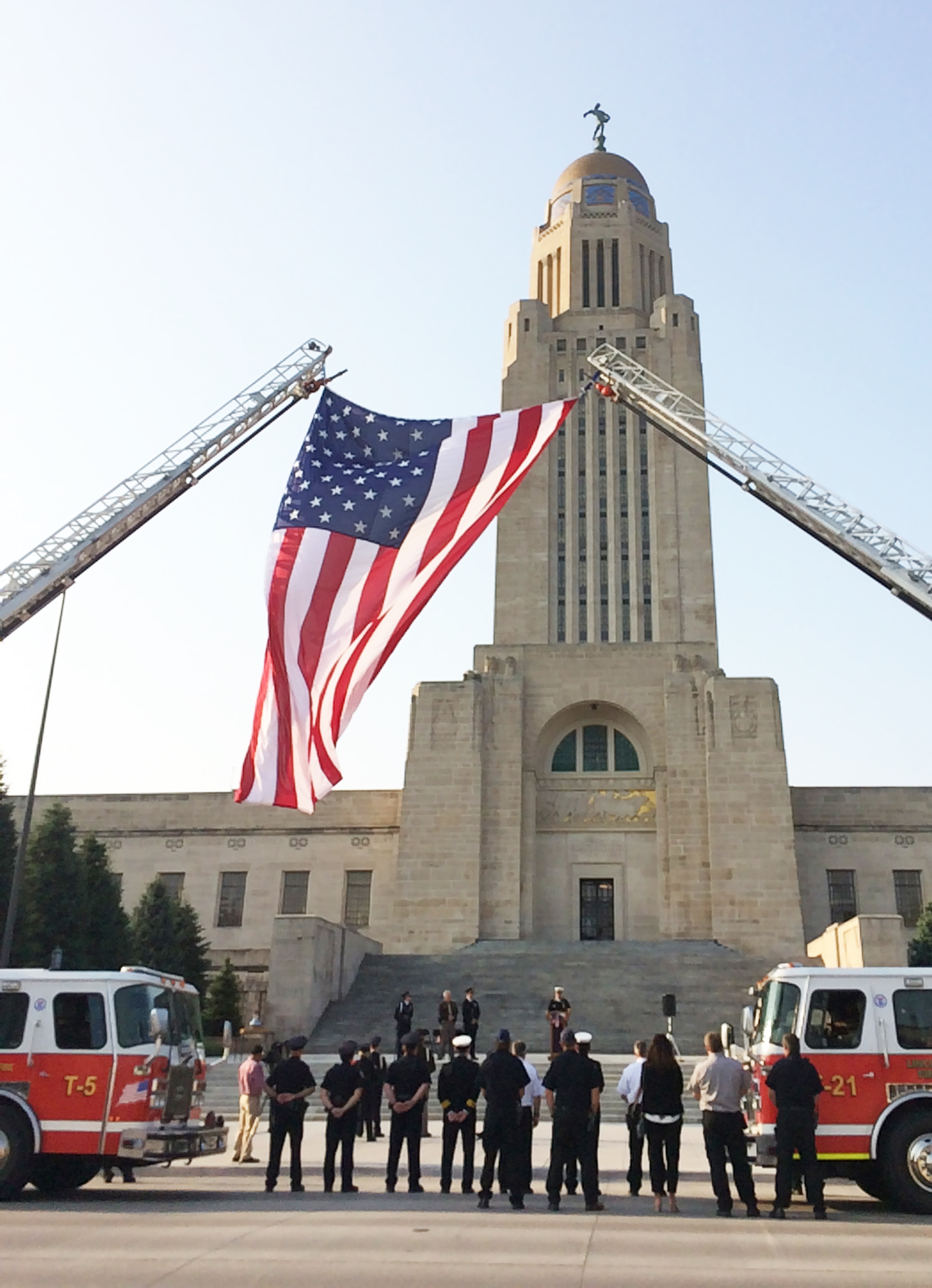 Lincoln Fire and Rescue held the 2022 Patriot Day Remembrance at the Capitol. For the 2026 Remembrance there will be an 8:30 a.m. flag ceremony and moment of silence at Fire Station 1 (1801 Q Street) and then a wreath laying, a reading of names and remarks at the 9/11 monument in Antelope Park (3200 Veterans Memorial Drive).  