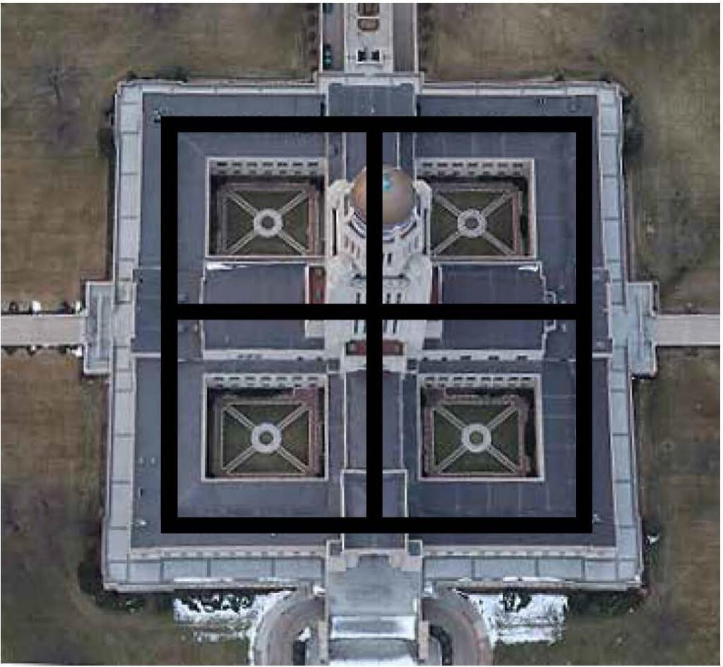 Four small squares make one big square. Different