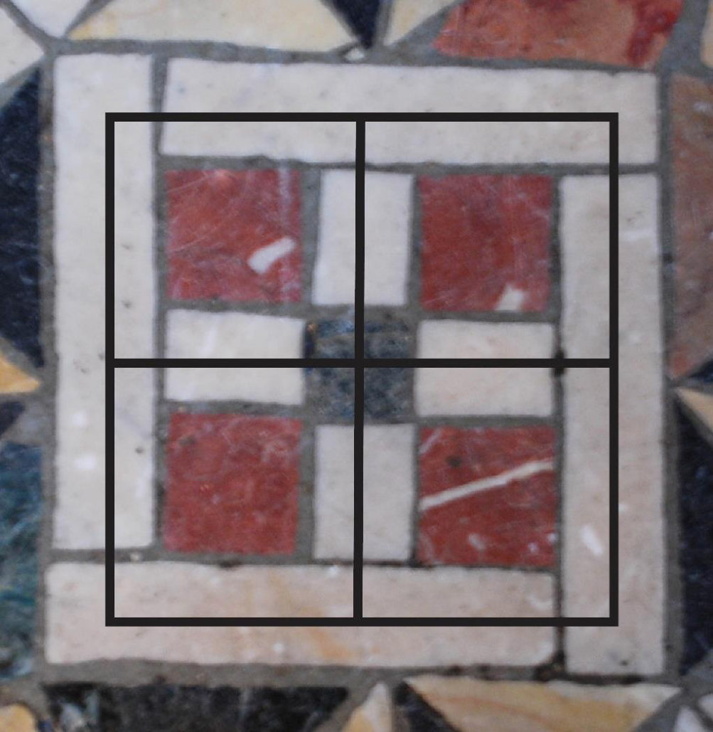 Four small squares make one big square. Different