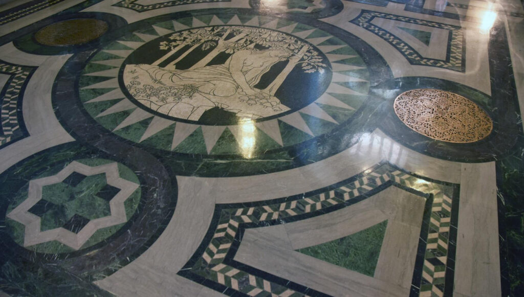 Some floor mosaics are circles.